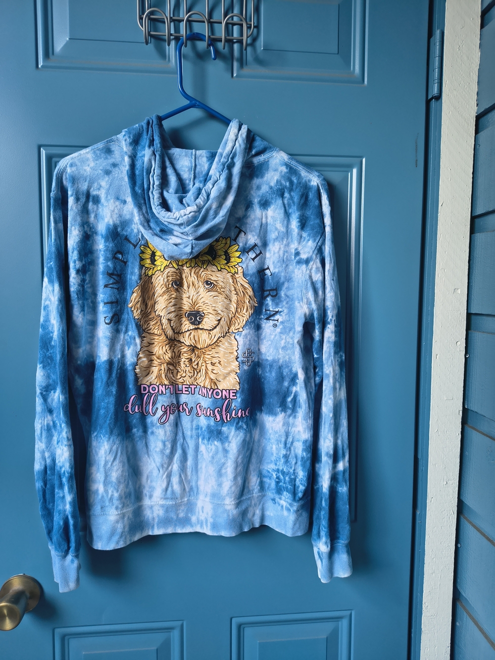 Simply Southern Men's Blue Tie-Dye Hoodie Sweater - Picture 6 of 11